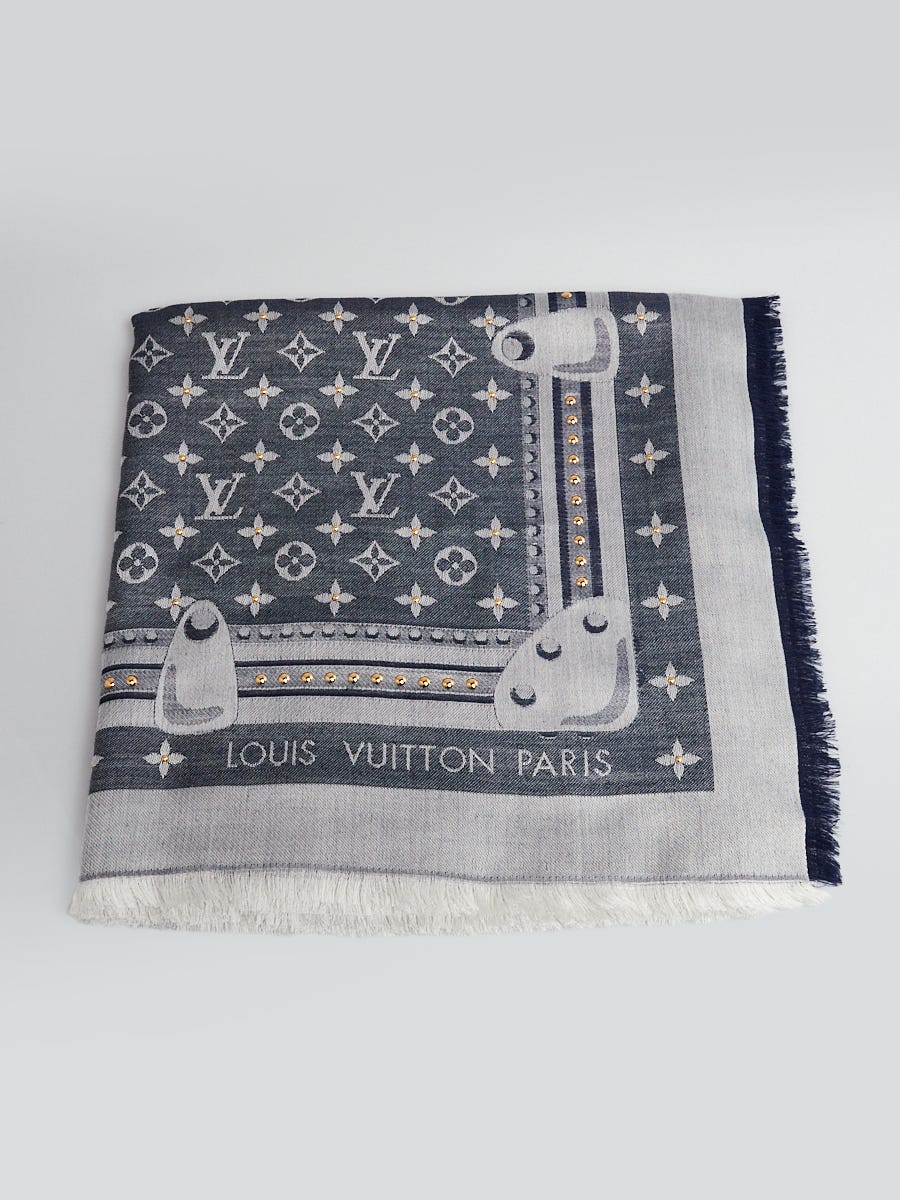 Louis Vuitton Blue Monogram Denim Silk/Wool Studdy Shawl Scarf