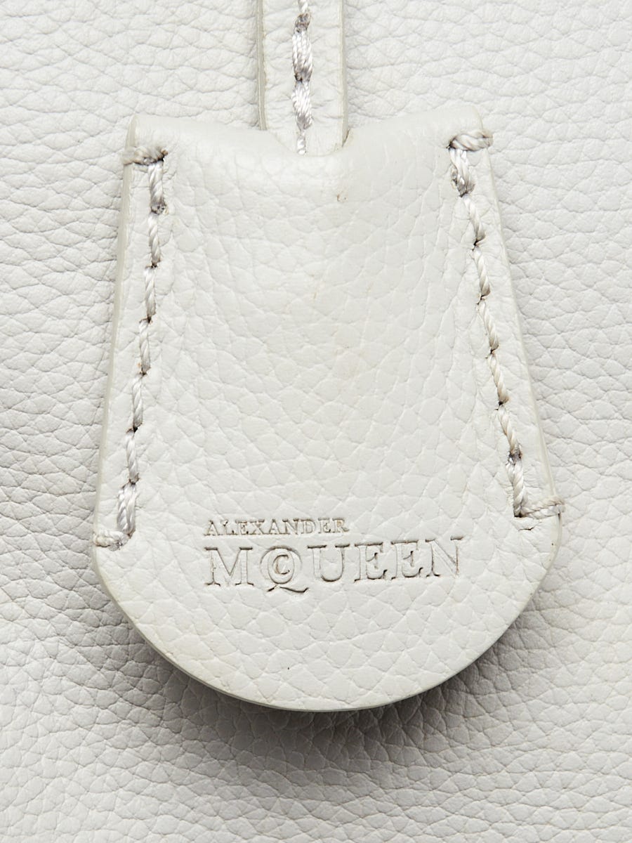 Alexander McQueen Light Grey Pebbled Leather Medium Padlock Zip Tote Bag