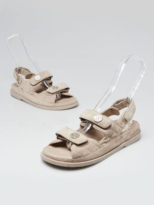 Grey Quilted Suede Velcro Dad Sandals Size 7/37.5