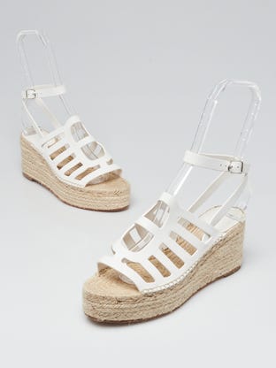 White Leather Catalya Platform Espadrille Sandals Size 6.5/37