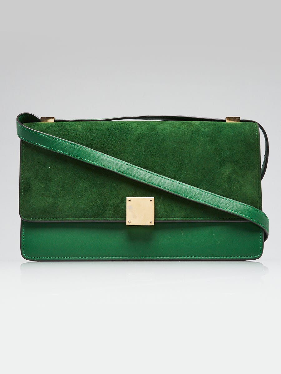 Celine Green Leather and Suede Horizontal Box Crossbody Bag 