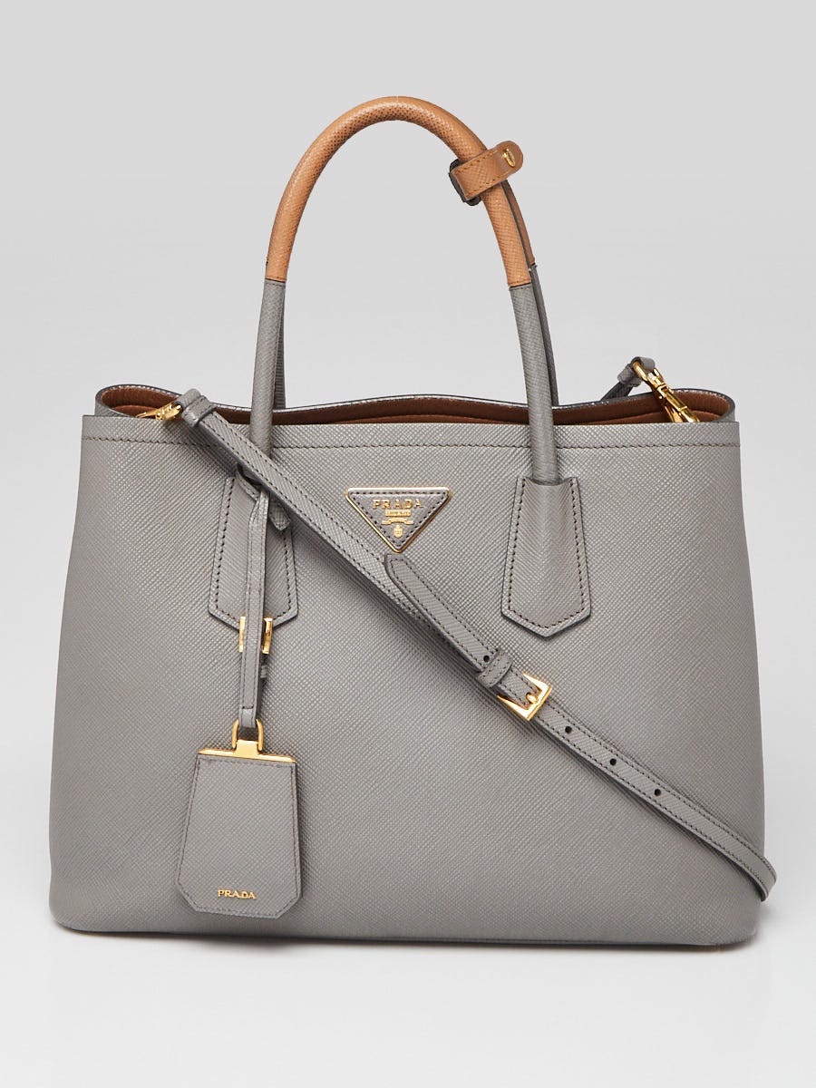 Prada Grey/Brown Saffiano Leather Double Handle Tote Bag 1BG838