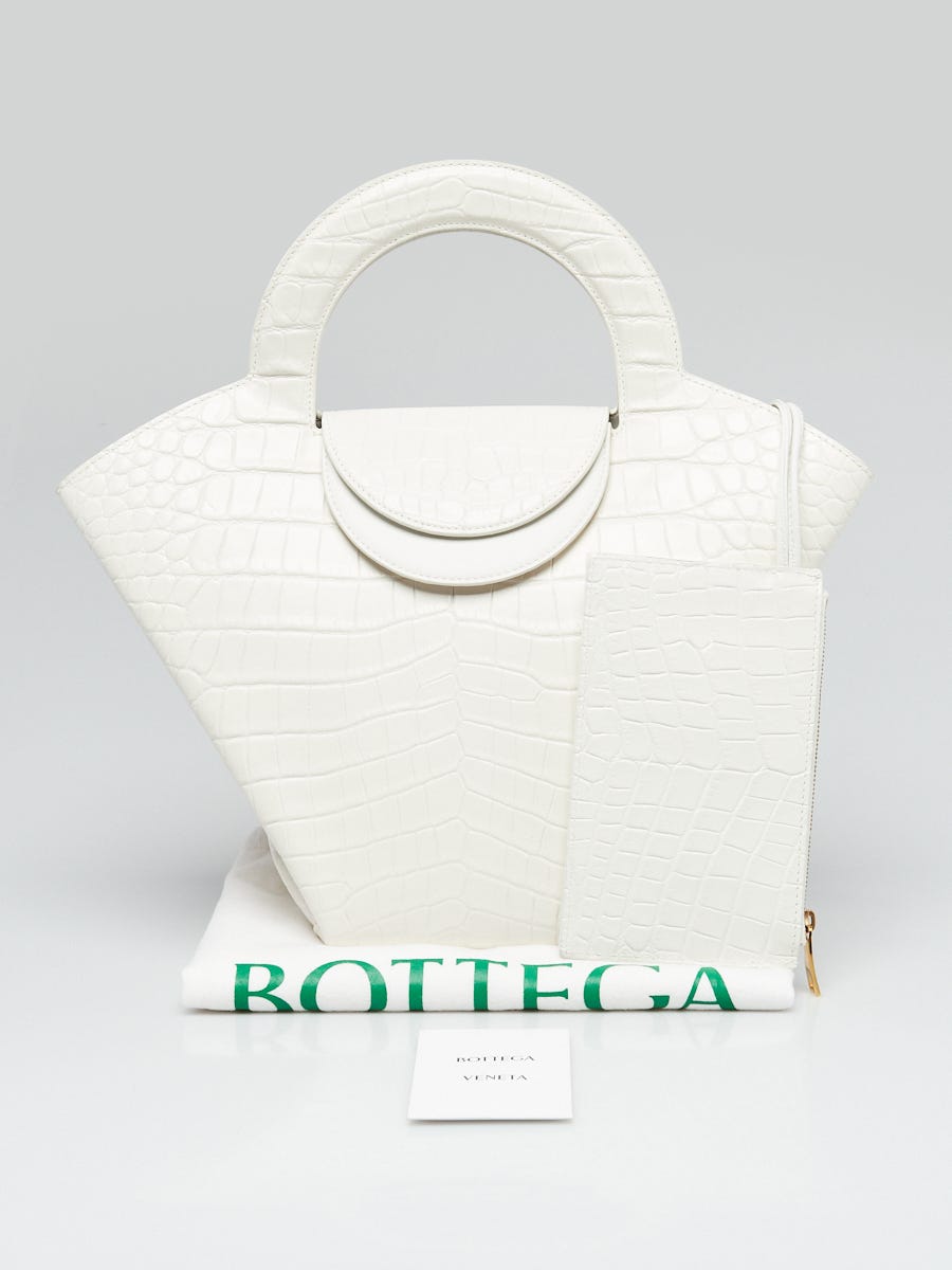 Bottega Veneta White Embossed Crocodile Leather Doll Top Handle