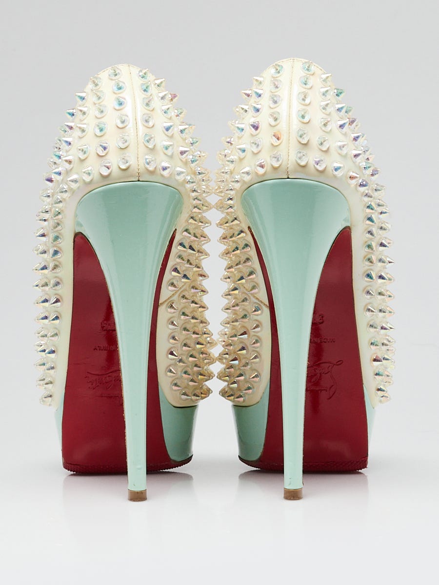 Christian Louboutin Pearl Blue Spikes Lady Peep Sling 150 Pumps Size 7 37.5 Yoogi s Closet