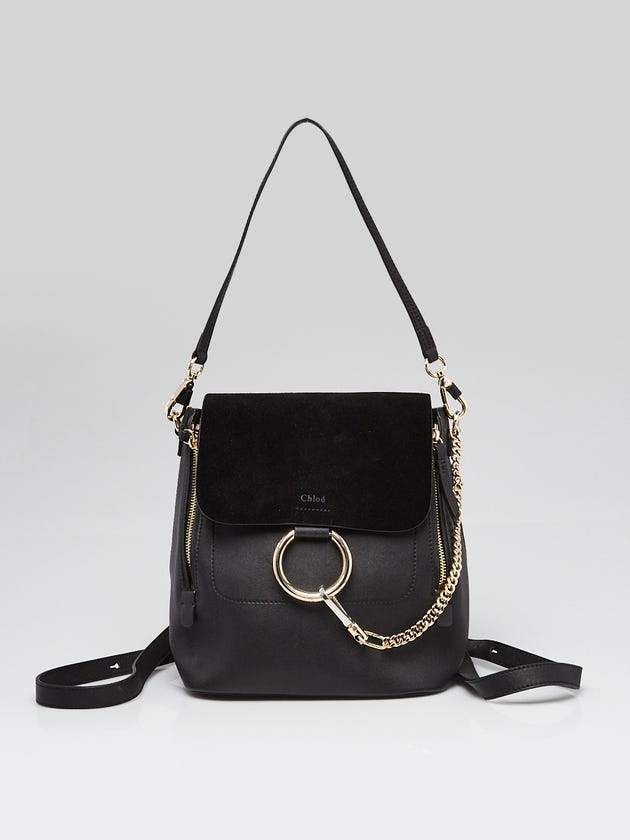 Chloe Black Leather and Suede Faye Medium Backpack Bag