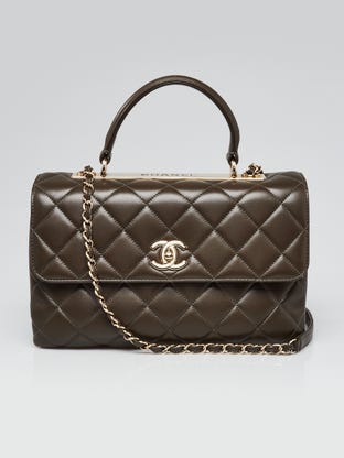 Olive Green Quilted Lambskin Leather Medium Trendy CC Bag