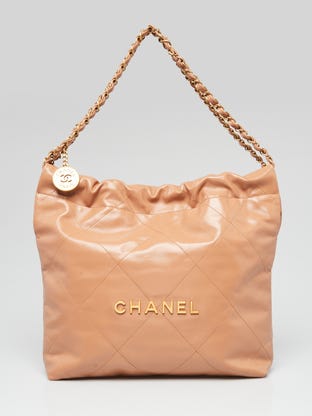 Dark Beige Quilted Shiny Calfskin Leather Small Shoulder Bag