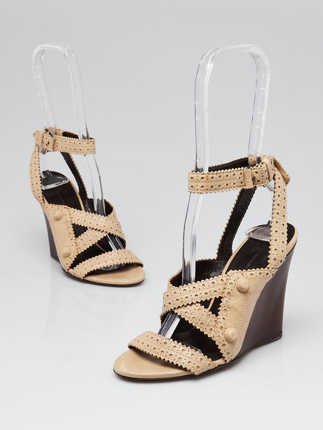 Balenciaga Papyrus Lambskin Leather Baby Daim Wedge Sandals Size 4.5/35