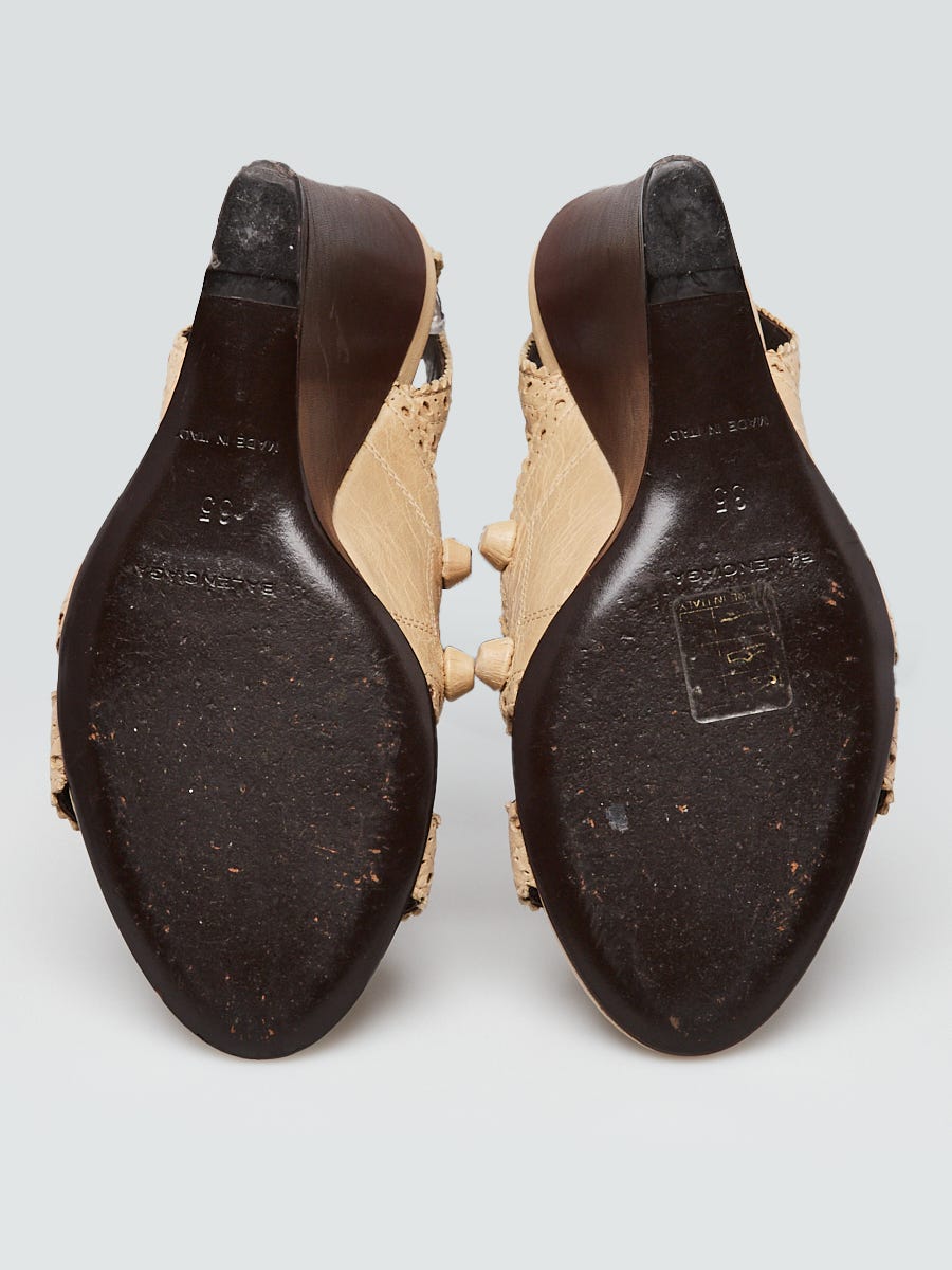 Balenciaga Papyrus Lambskin Leather Baby Daim Wedge Sandals Size 4.5/35