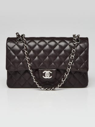 Brown Quilted Caviar Leather Classic Medium Double Flap Bag