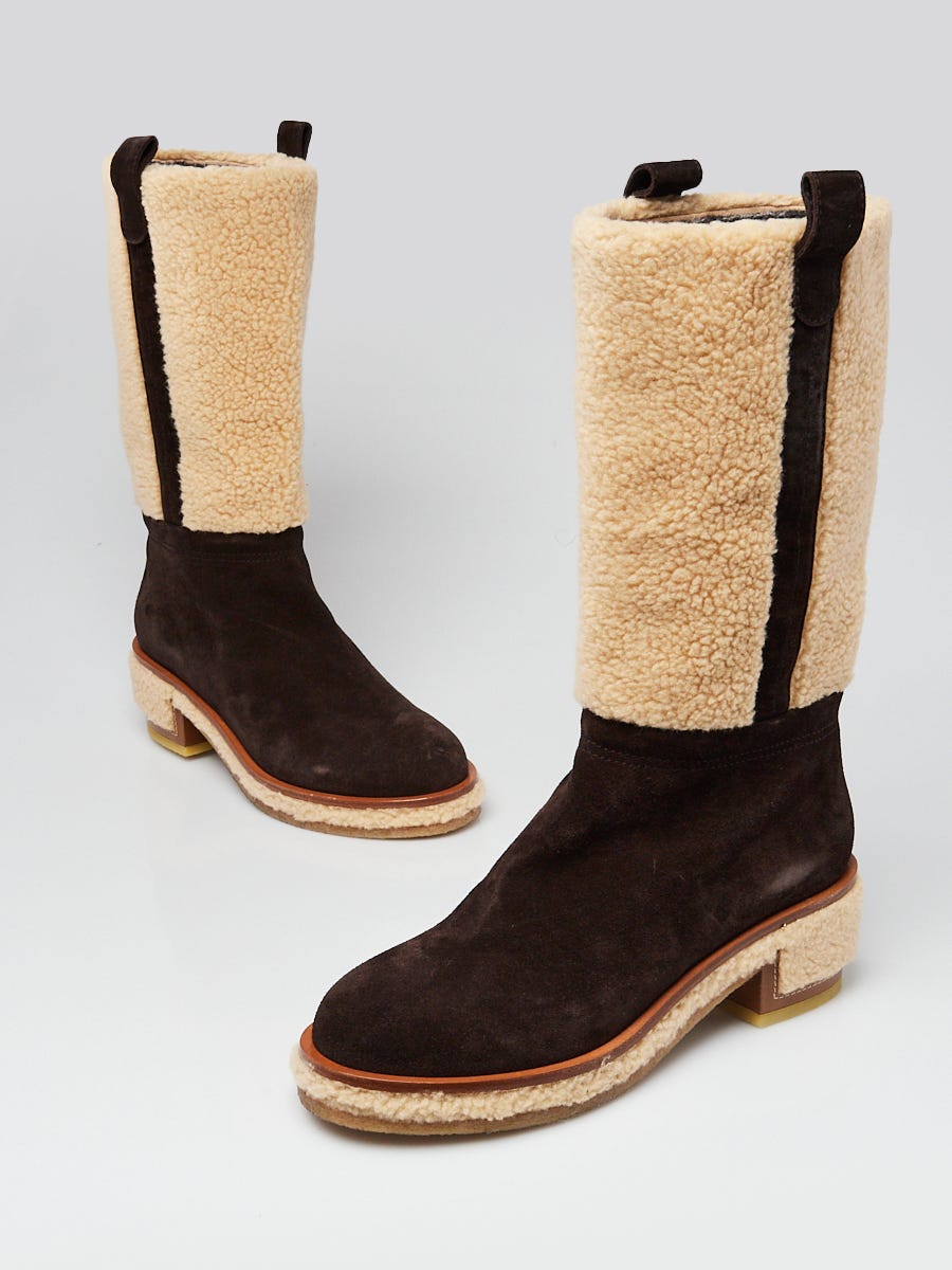 Chanel Dark Brown/Beige Suede and Shearling Boots Size 10/40.5 - Yoogi's  Closet