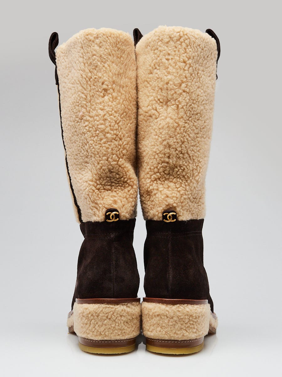 Chanel Dark Brown/Beige Suede and Shearling Boots Size 10/40.5 - Yoogi's  Closet