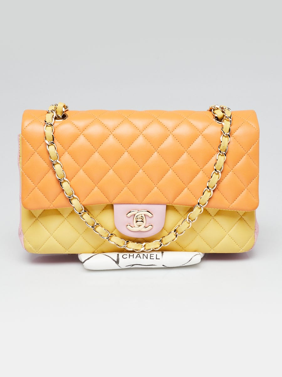 Chanel Tri-Color Quilted Lambskin Leather Classic Medium Double Flap Bag