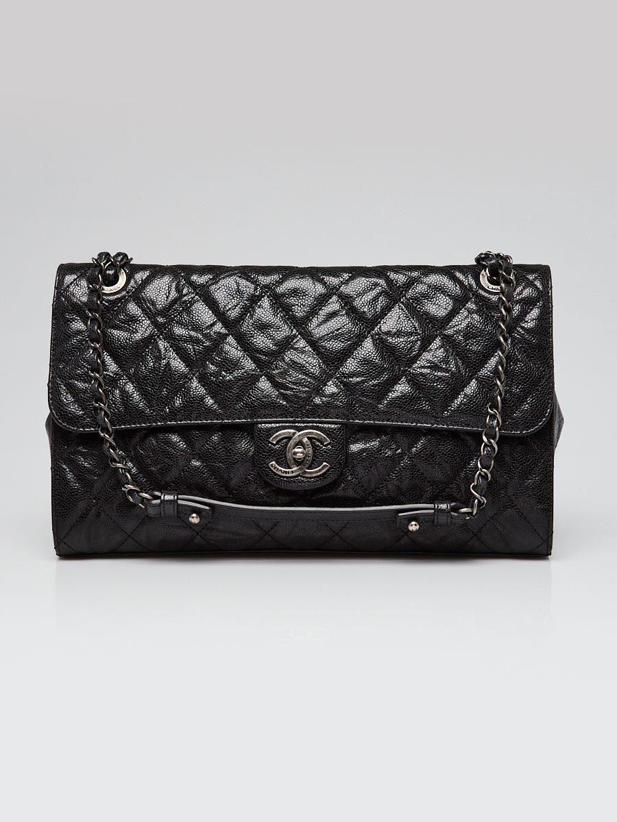 Black Glazed Leather Crave Jumbo Flap Bag
