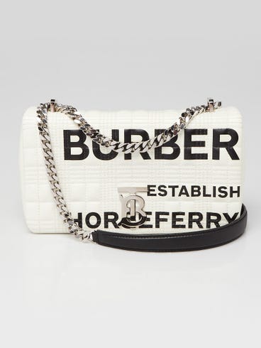 Burberry White/Black Quilted Coated Canvas Logo Print Small Lola Bag