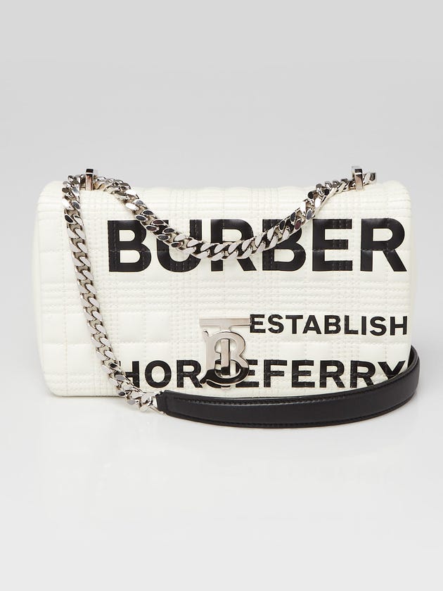 Burberry White/Black Quilted Coated Canvas Logo Print Small Lola Bag