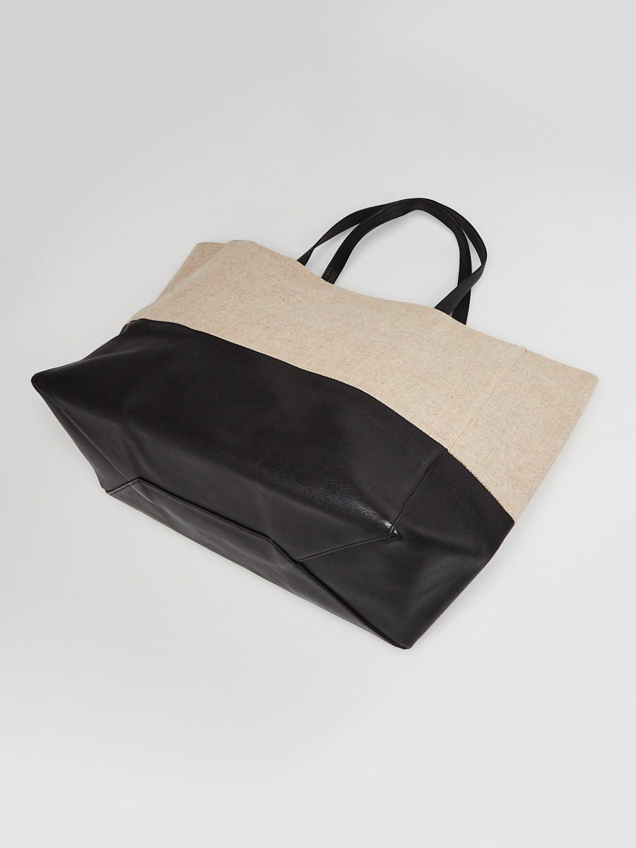Celine Natural Linen Black Lambskin Leather Horizontal Bi