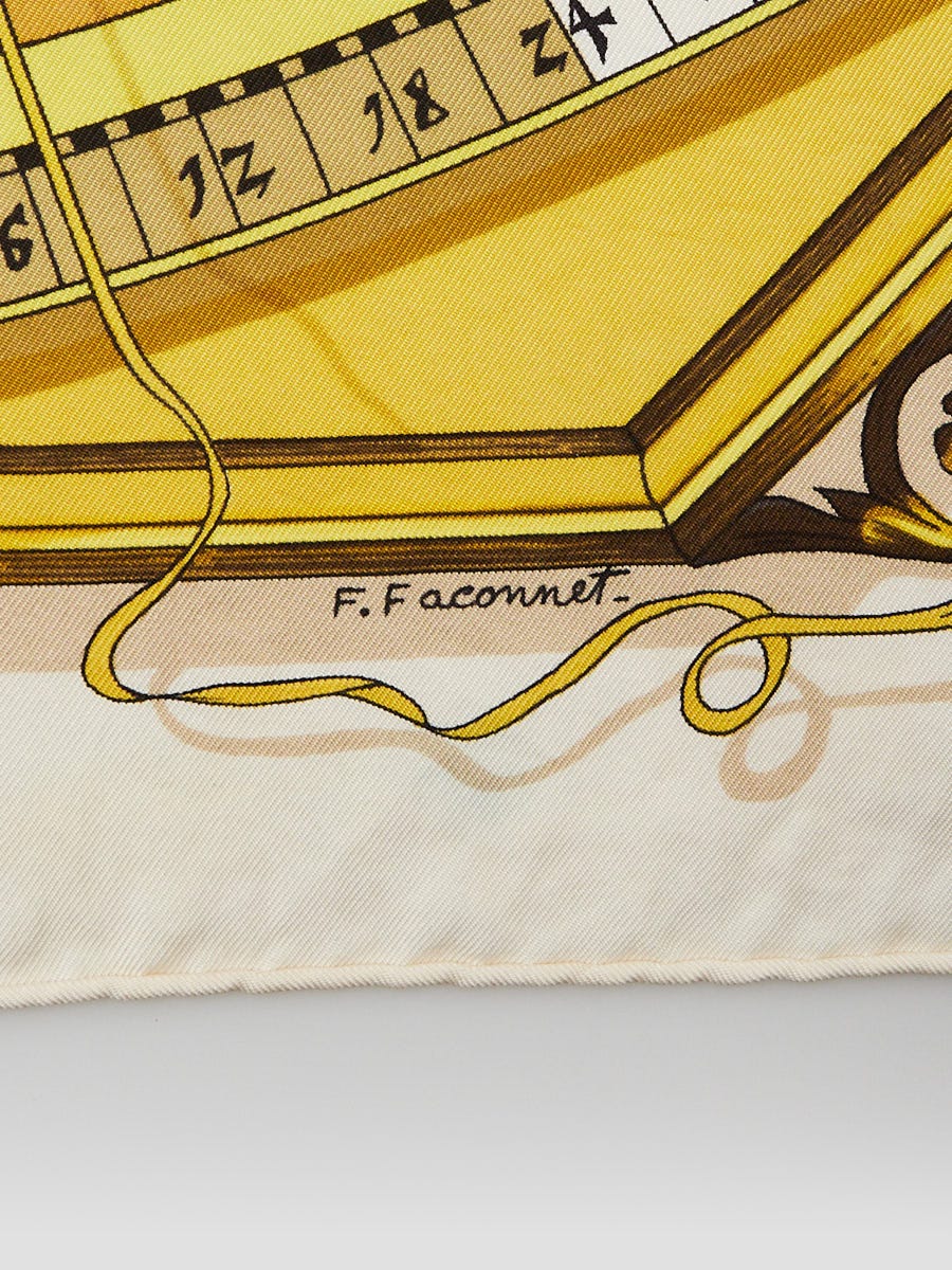 Hermes 90 cm Gold 'Astrologie dies et Hore' Print Francoise Faconnet Square  Scarf | Yoogi's Closet