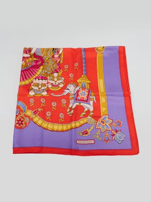 90cm Orange/Purple Silk 'India' Cathy Latham Square Scarf