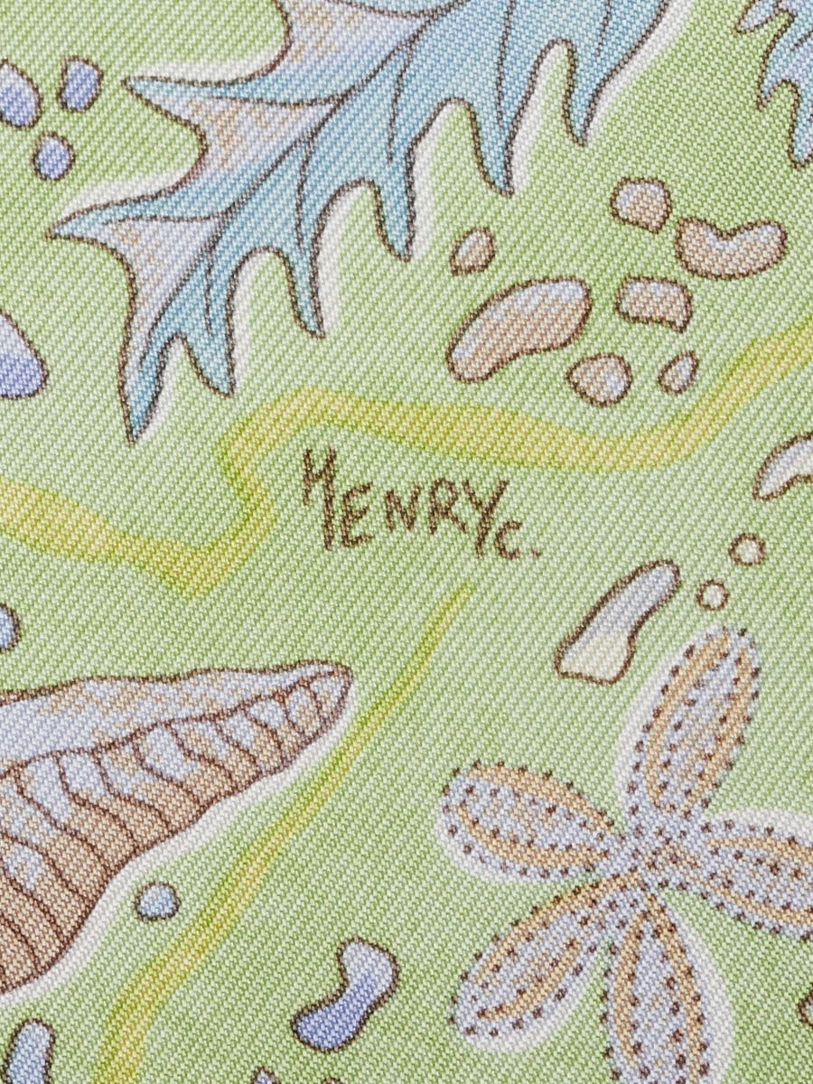 Hermes 90cm Green Silk 'Chemins de Garrigue' Print Christine Henry