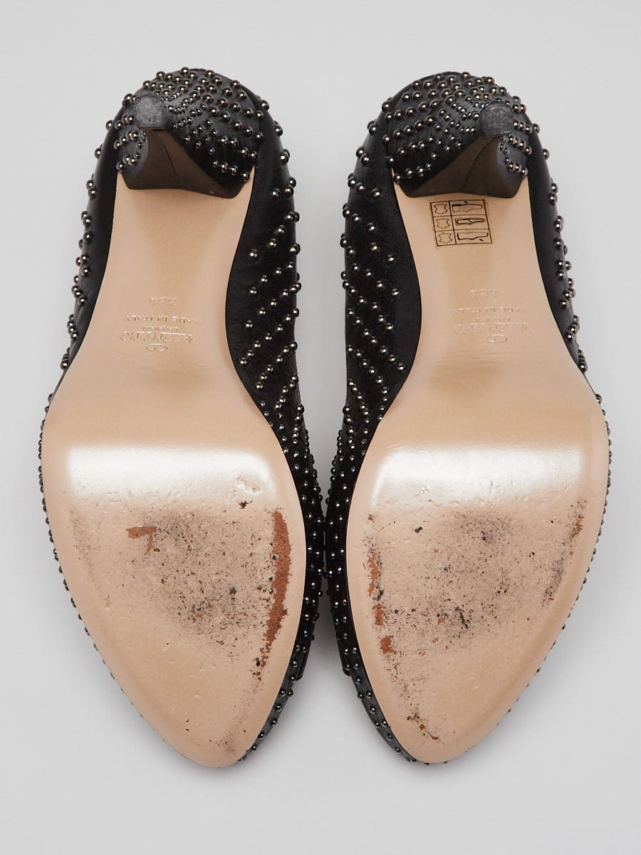 Valentino Black Leather Studded Peep Toe Pumps Size 8/38.5