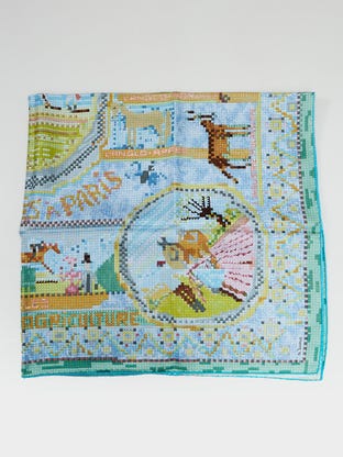 90cm Multicolor Silk 'Chevaux de France' Print Philippe Dumas Square Scarf