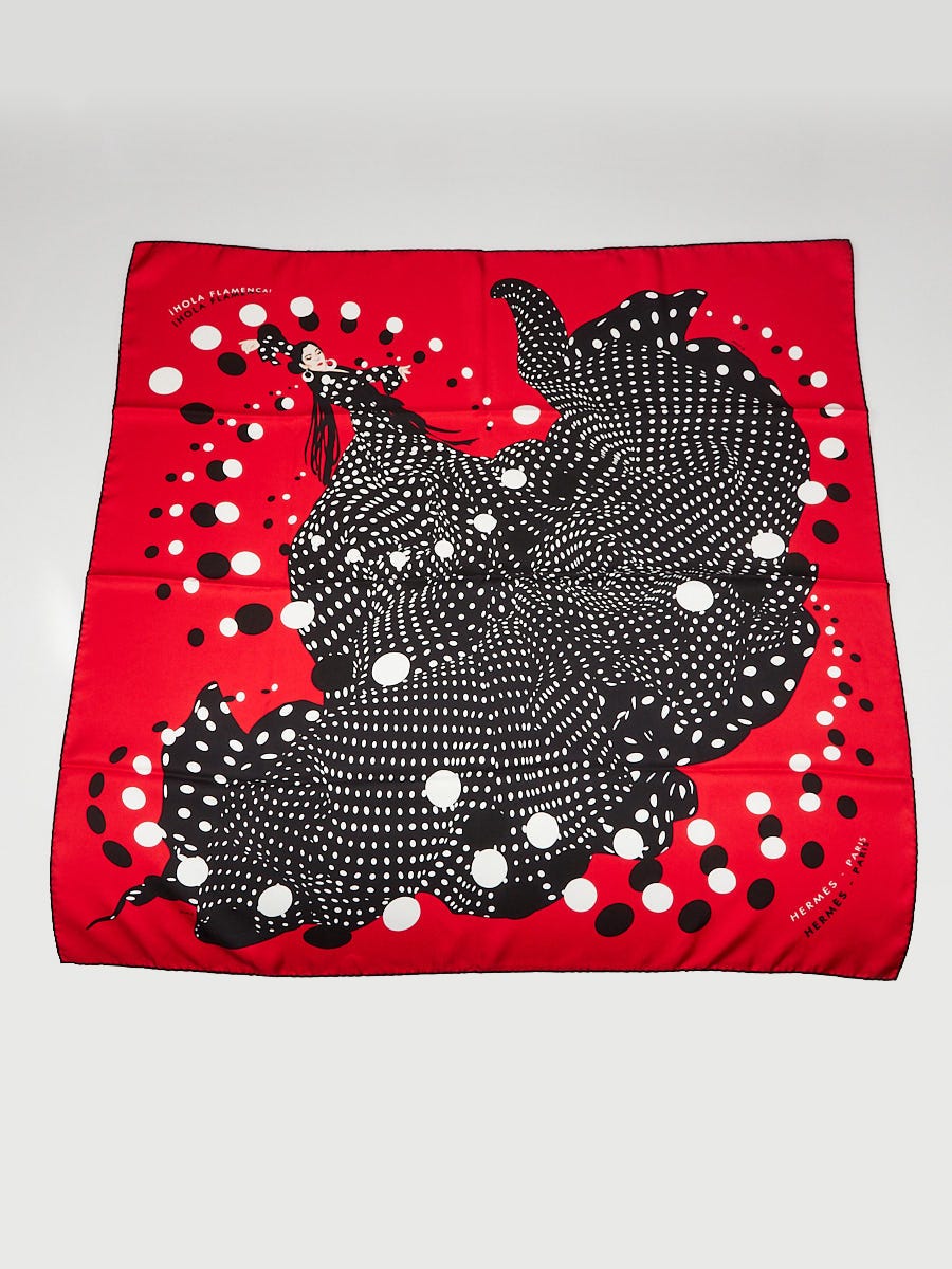 Hermes 90cm Rouge/Nero/Ecru Silk 'Hola Flamenco' Print