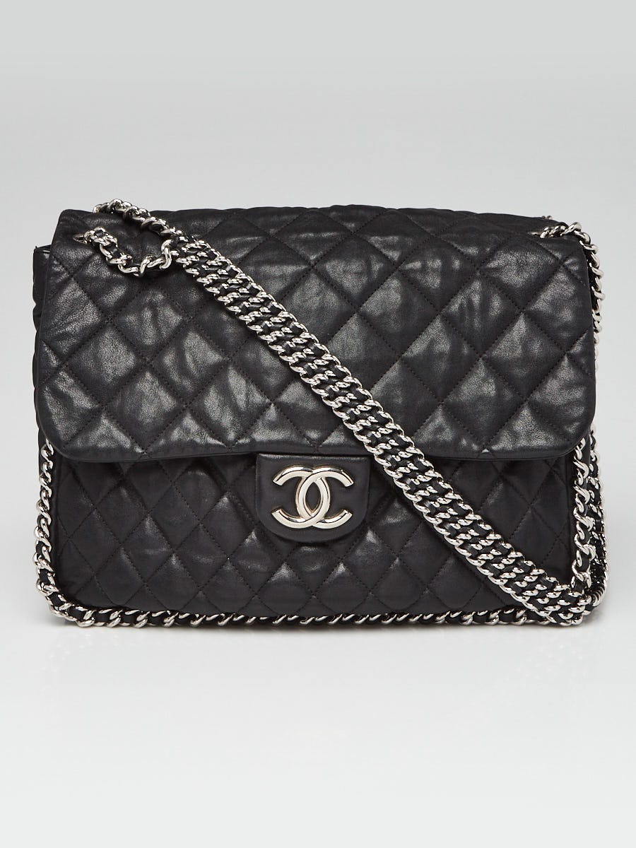 Chanel Black Quilted Washed Lambskin Leather Chain Around Maxi Flap Bag -  Yoogi's Closet