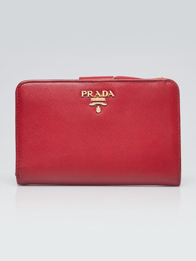 Prada Red Saffiano Leather Small Compact Wallet