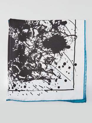 Christian Dior x Kenny Scharf Blue/Grey Silk Flowing Tie Print Twilly Scarf