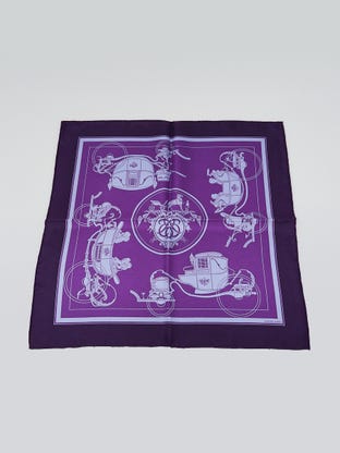 40cm Celeste/Ultra Violet/Bougainvilla Silk Ex-Libris Print Scarf