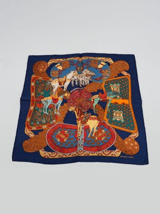 45cm Blue Silk Art Des Steppes Print Annie Faivre Square Scarf