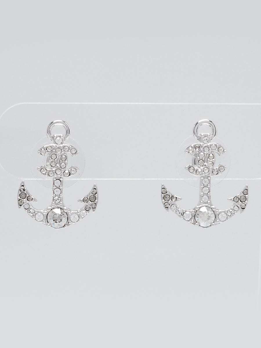 Chanel Silver Metal and Crystal CC Anchor Stud Earrings - Yoogi's