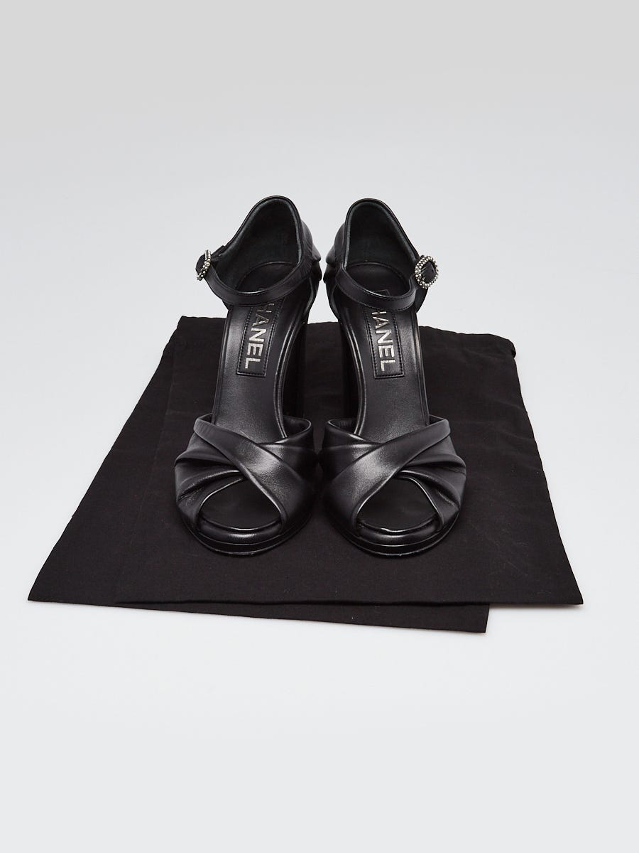 Chanel Black Leather Ankle Strap Peep Toe Pumps Size 6/36.5