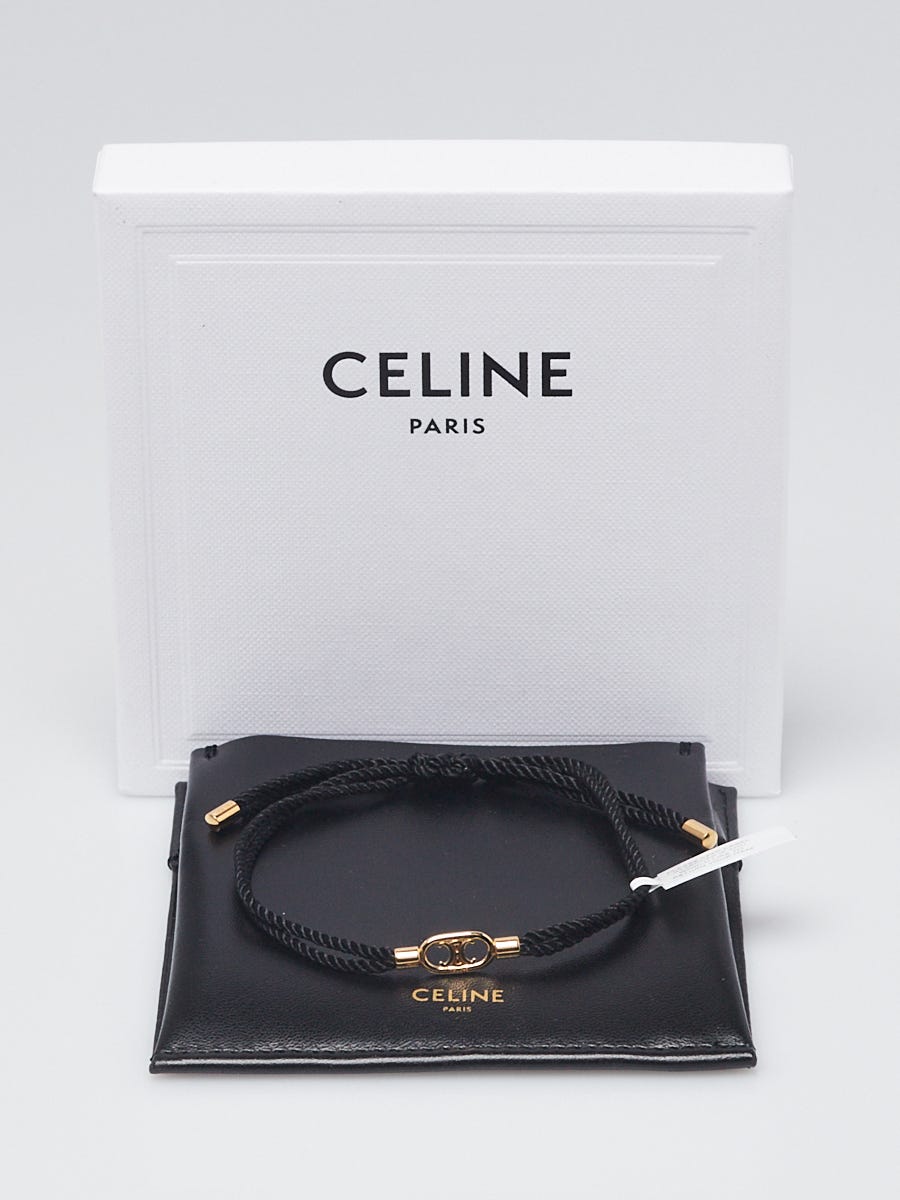 CELINE☆24FW TRIOMPHE Beach ブレスレット BLACK Celine Black Cotton Cord Goldtone Metal Triomphe Beach