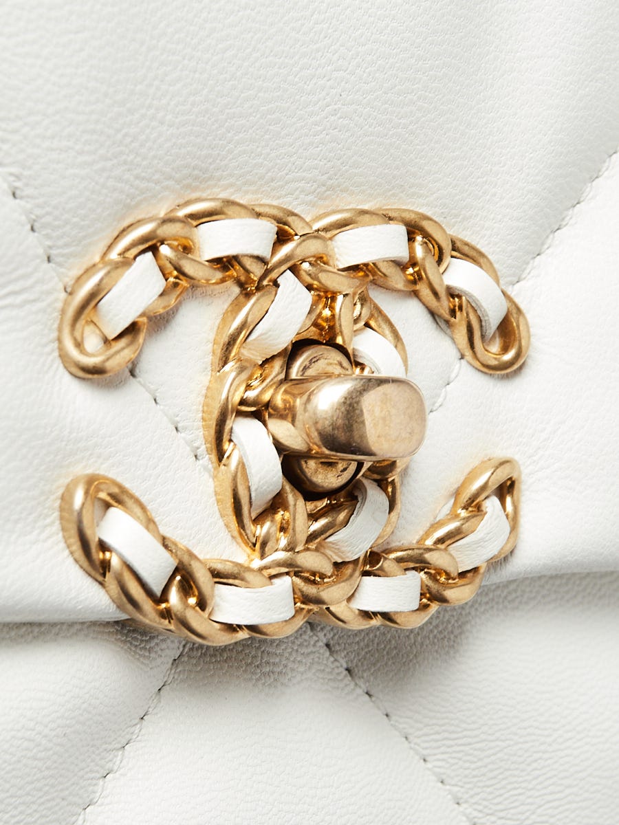 Chanel White Quilted Goatskin Leather Chanel 19 Small Bag