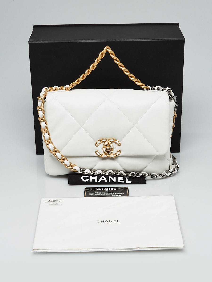 Chanel White Quilted Goatskin Leather Chanel 19 Small Bag