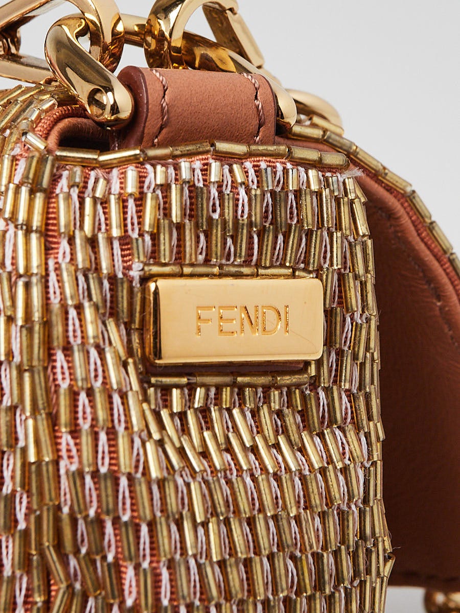 Fendi Gold/Brown Beaded Leather Mini Baguette Crossbody Bag 8BS017 -  Yoogi's Closet