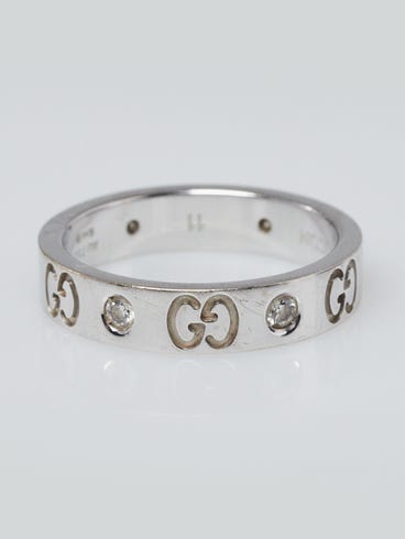 Gucci 18k White Gold and Diamond Icon Ring Size 5.25
