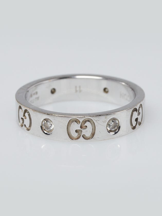 Gucci 18k White Gold and Diamond Icon Ring Size 5.25