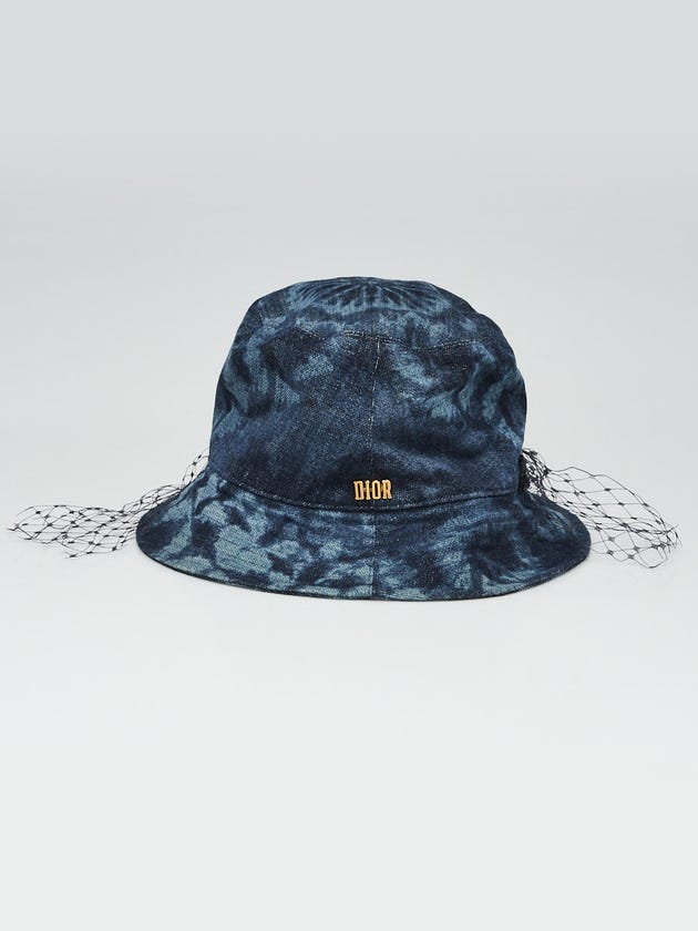 Christian Dior Tie-Dye Denim Black Veil Bucket Hat Size 56