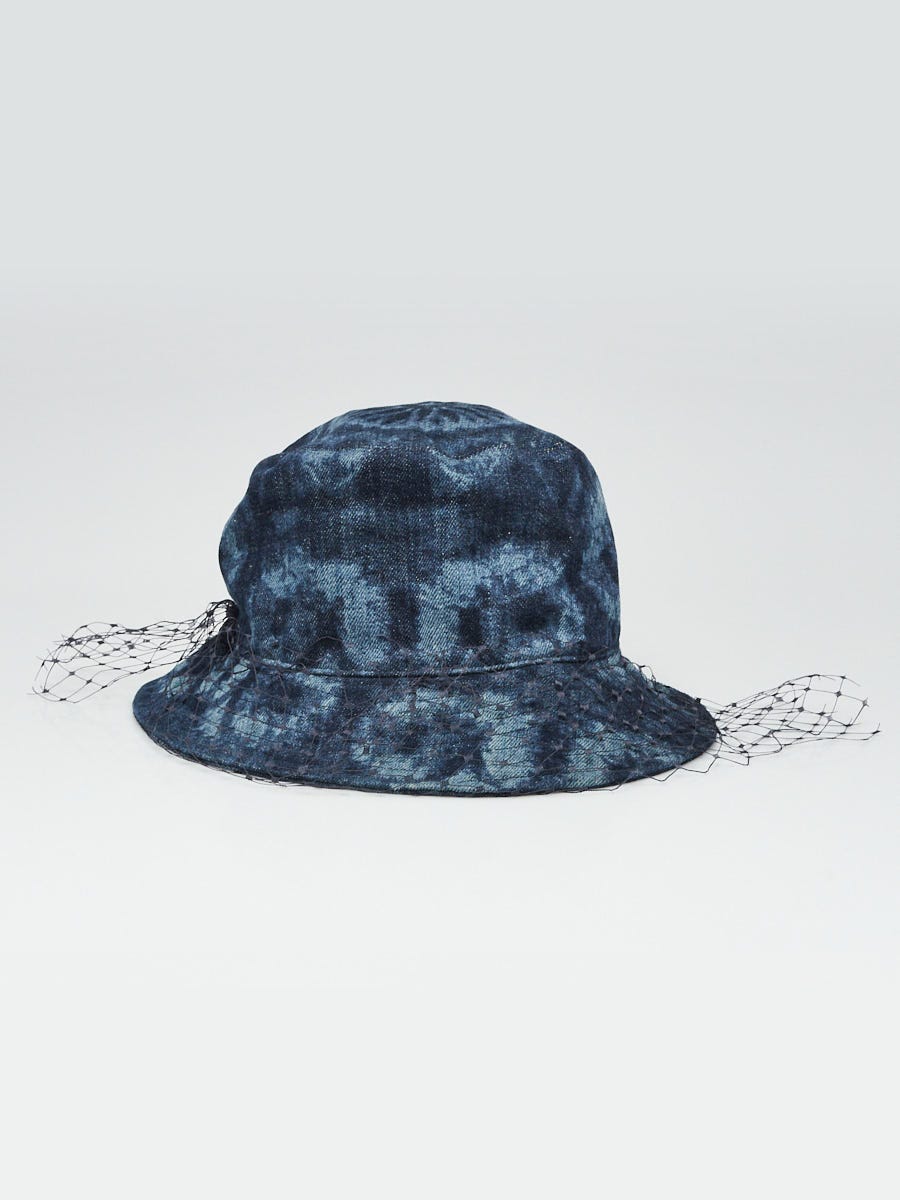 Christian Dior Tie-Dye Denim Black Veil Bucket Hat Size 56