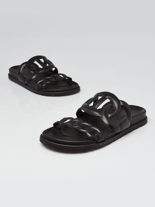 Black Calfskin Leather Extra Sandals Size 6.5/37