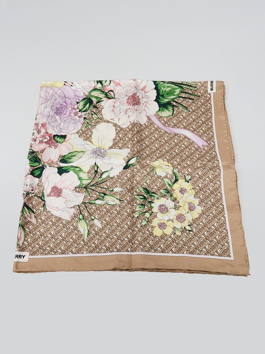 Burberry Monogram Print Square Silk Scarf Beige/Pale Pink