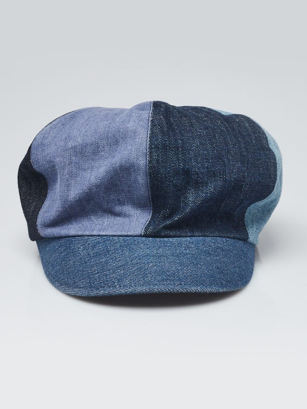 Christian Dior Blue Denim Patchwork Cotton Baker Boy Hat Size 57