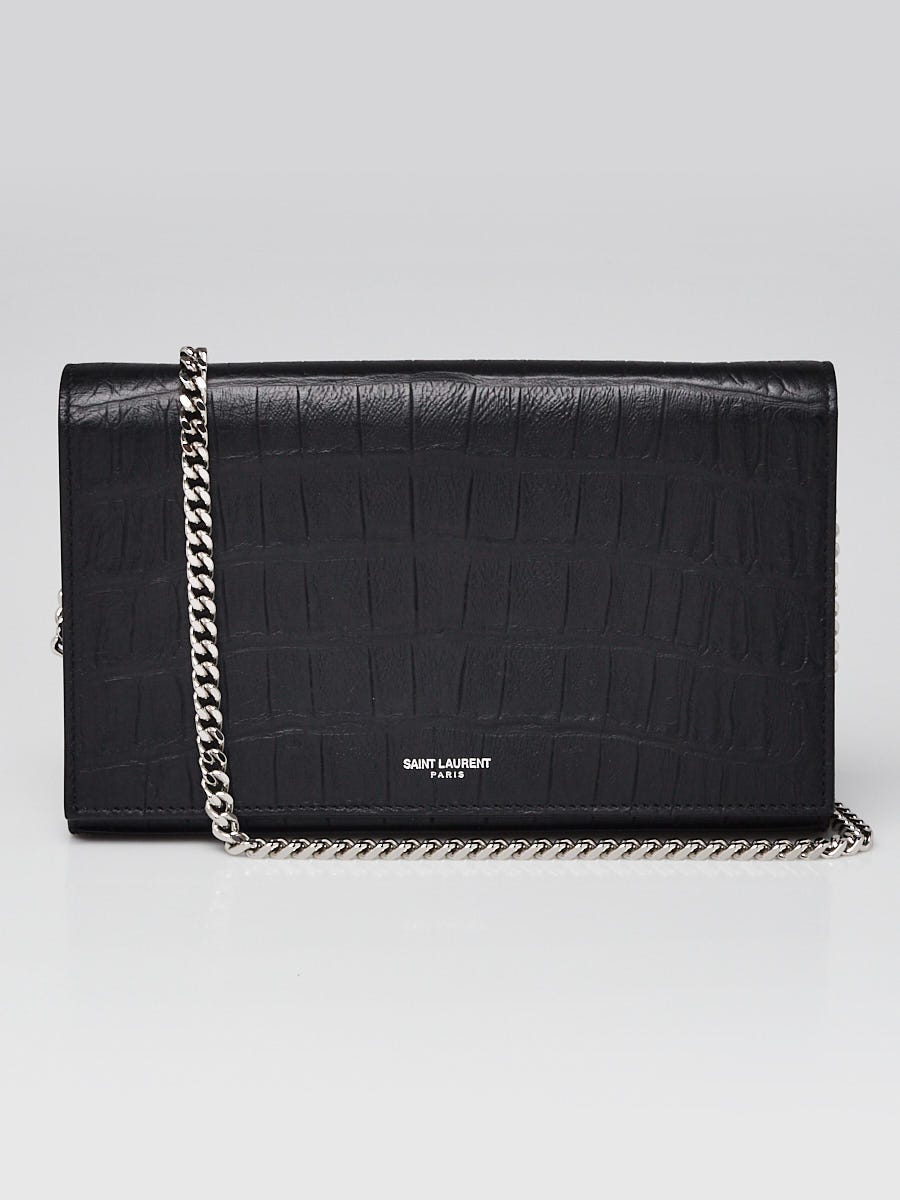 Yves Saint Laurent Black Crocodile Embossed Leather Card Holder - Yoogi's  Closet