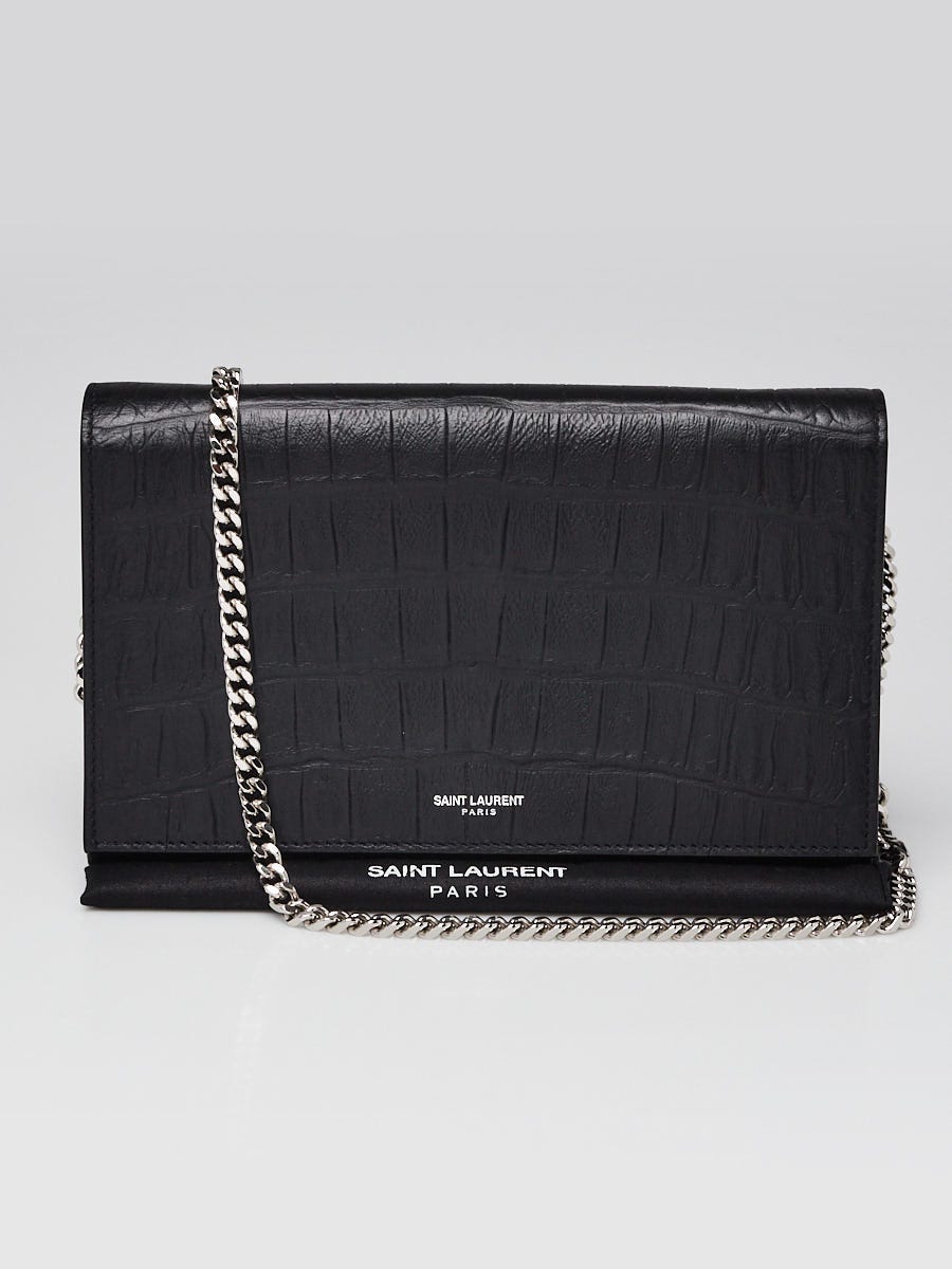 Saint Laurent Black Croc Embossed Leather Monogram Wallet On Chain Saint  Laurent Paris