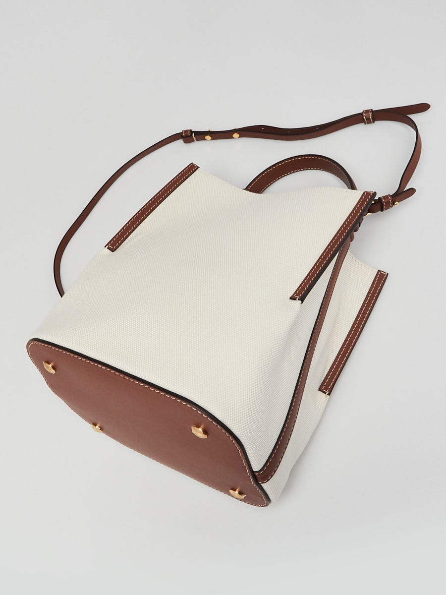 Burberry White/Brown Canvas/Leather Peggy Small Bucket Bag