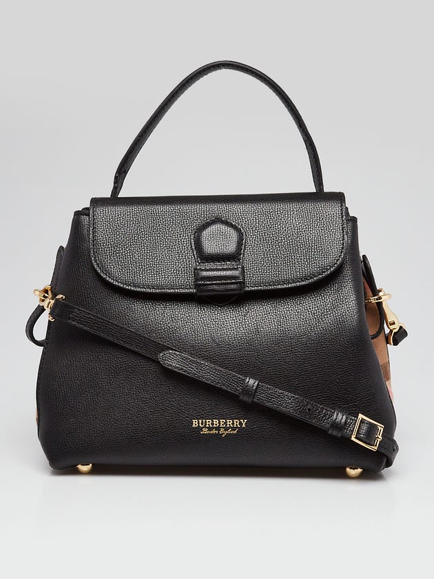 Burberry Black Derby Leather House Check Camberley Small Satchel Bag