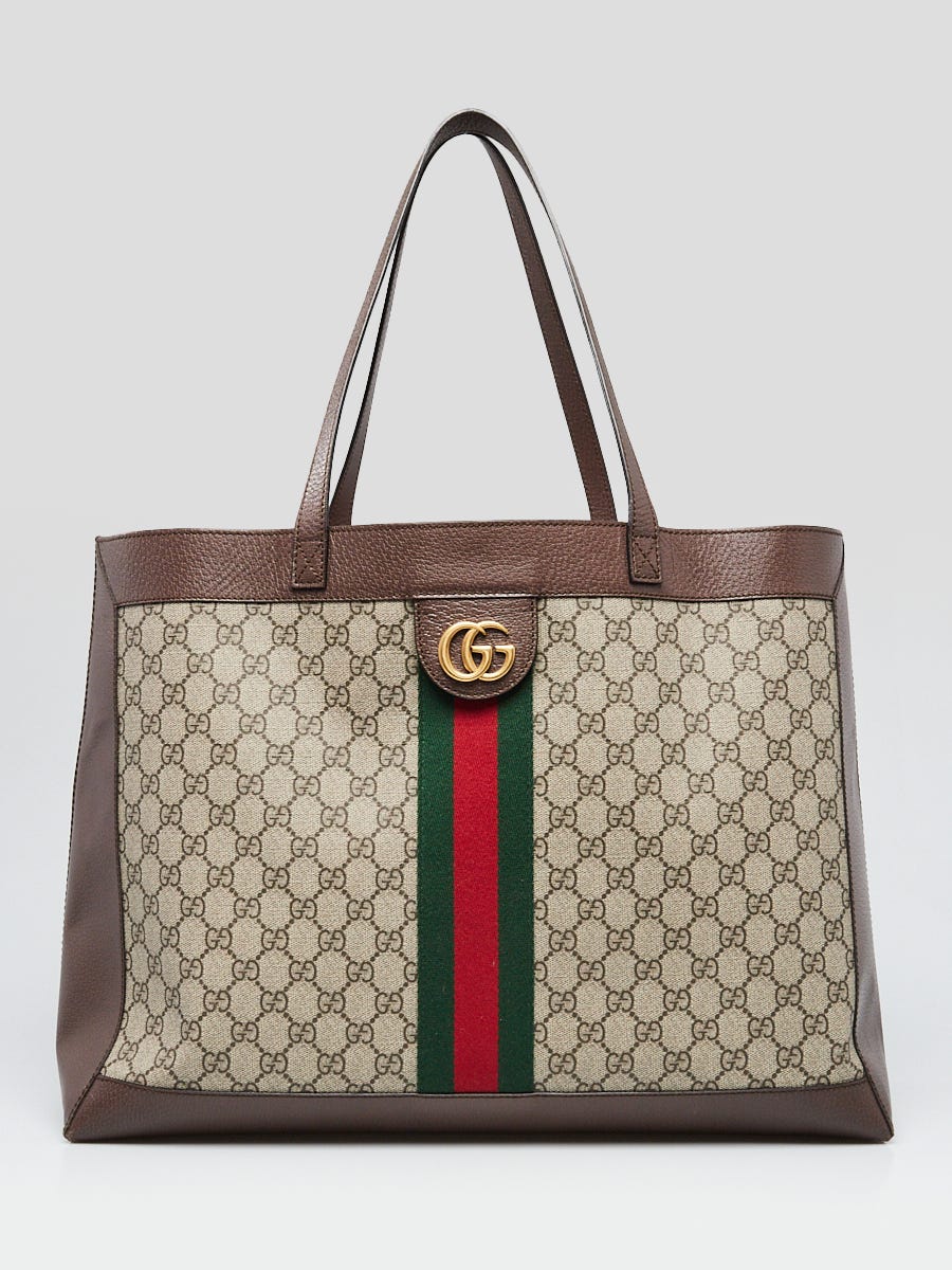 Gucci Beige/Ebony GG Canvas Vintage Web Large Tote Bag w/ Shoulder